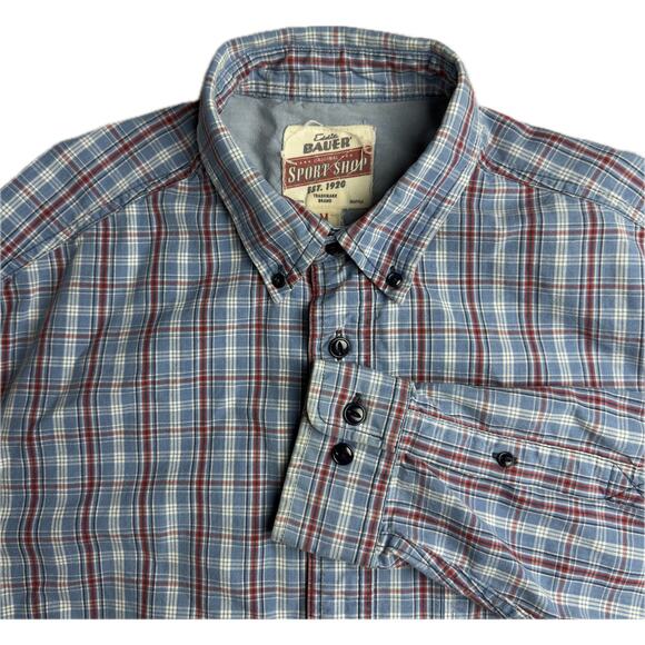 Eddie Bauer Sport Shop Men’s Plaid ButtonDown Shirt Blue Red Long Sleeve Size M - Picture 1 of 8